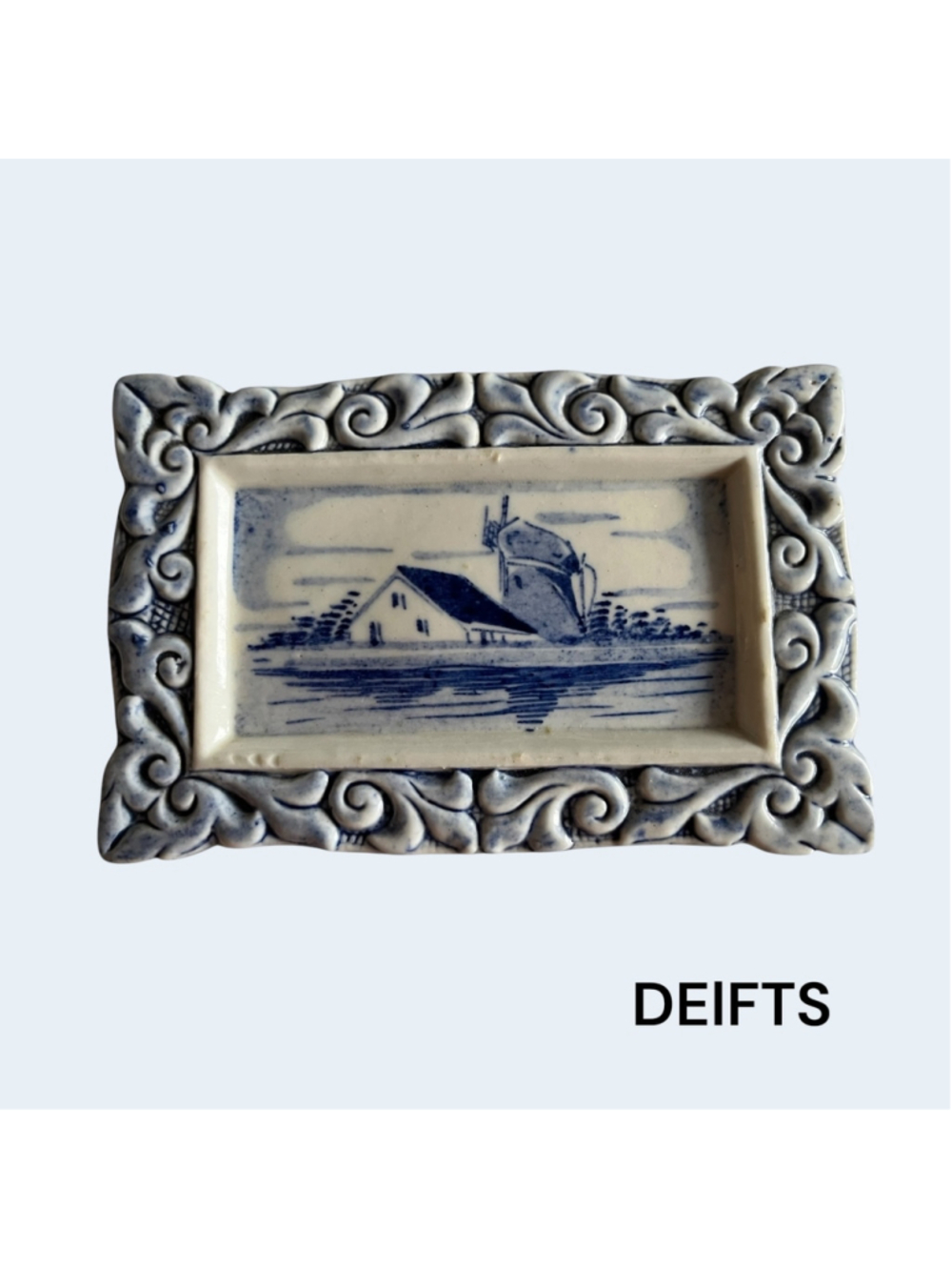 VINTAGE Lucia Ware Handpainted Delft Blue Ceramic Wall Plaque White Blue